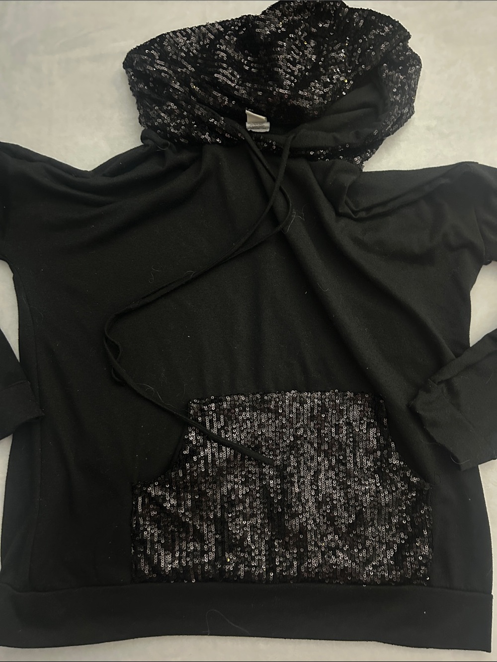 7th Ray Black Sequin Hooded Pullover